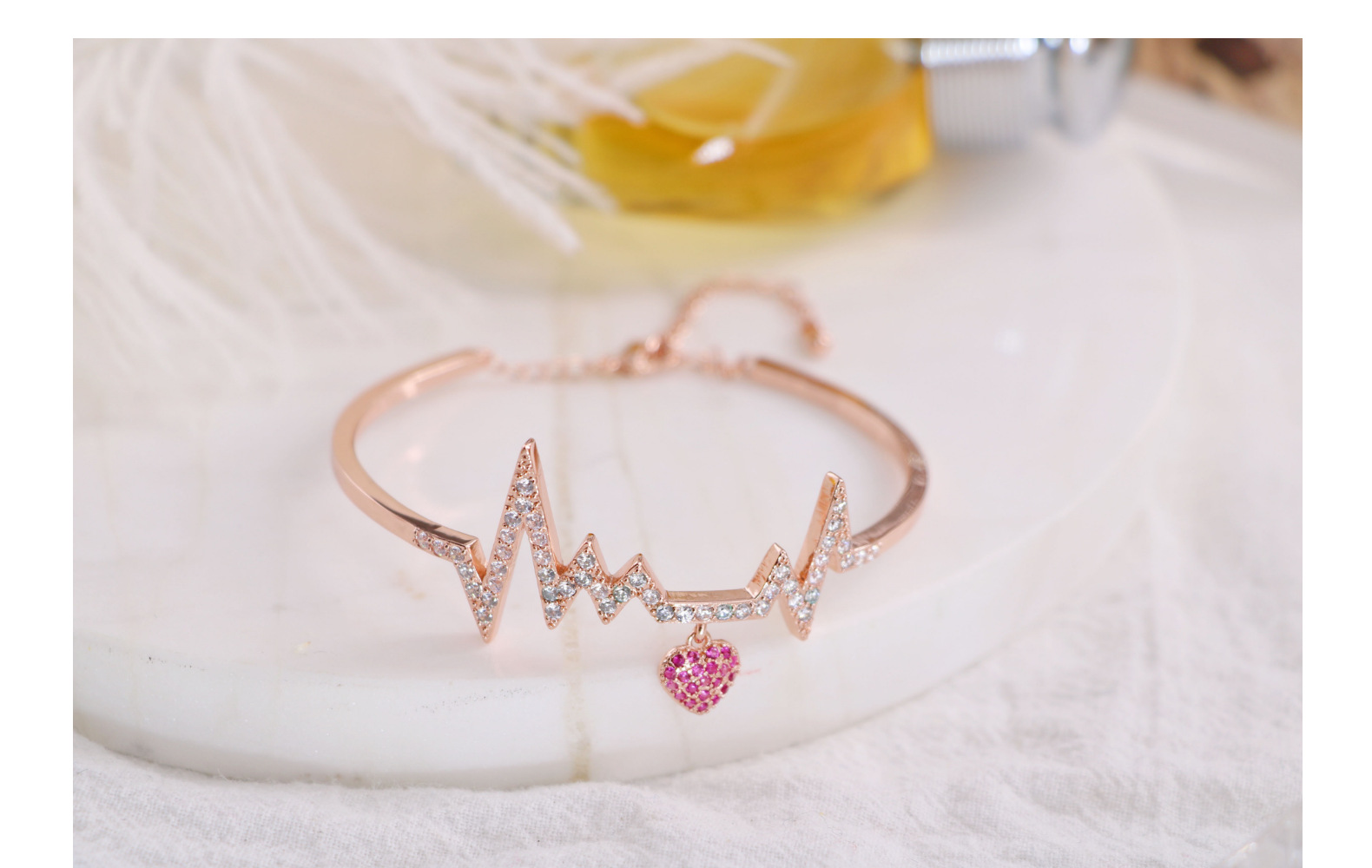 Copper Simple Style Classic Style Inlay Electrocardiogram Zircon Bangle display picture 1