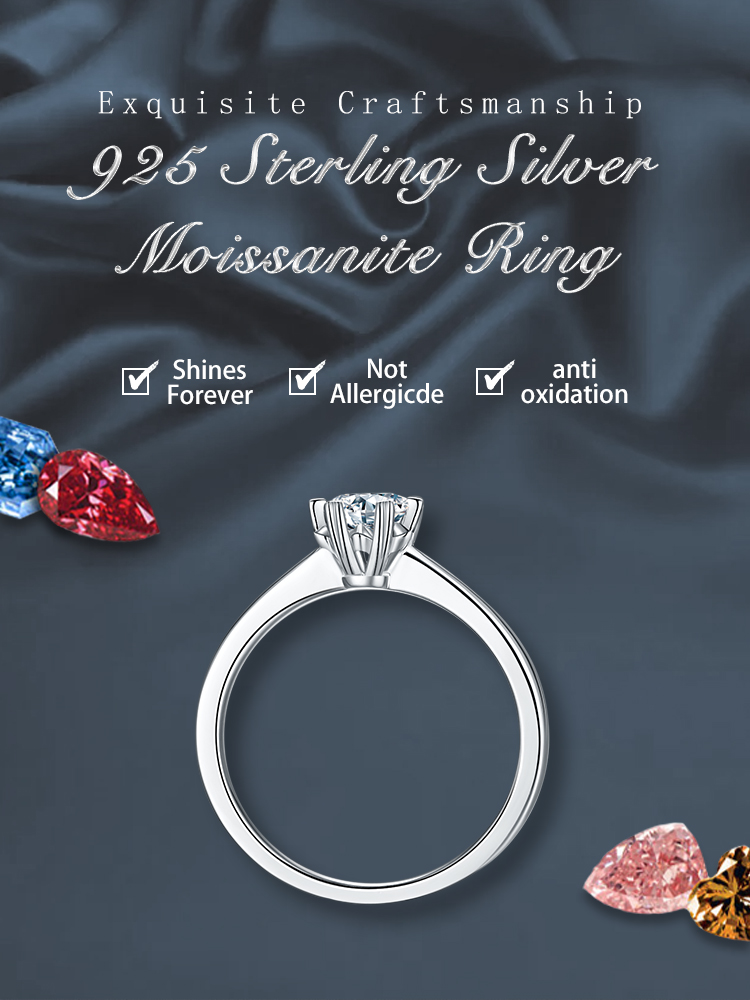 Sterling Silver Elegant Shiny GRA Certificate Plating Inlay Round Lab-grown Diamonds Moissanite Rings display picture 1