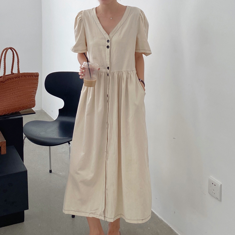 Women's Shirt Dress Simple Style V Neck Short Sleeve Solid Color Midi Dress Daily display picture 2