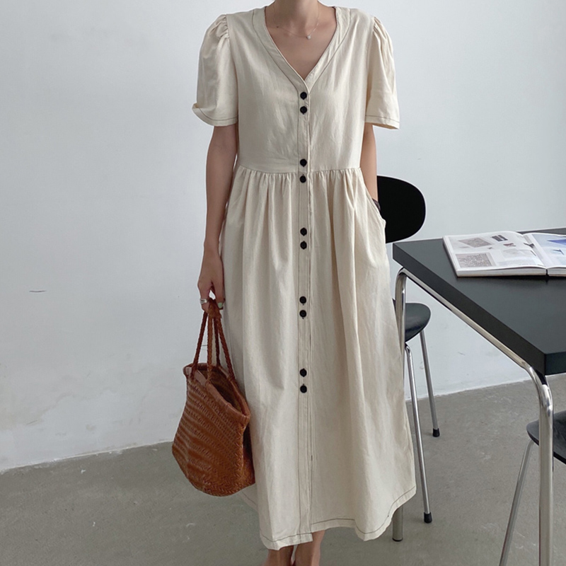Women's Shirt Dress Simple Style V Neck Short Sleeve Solid Color Midi Dress Daily display picture 3