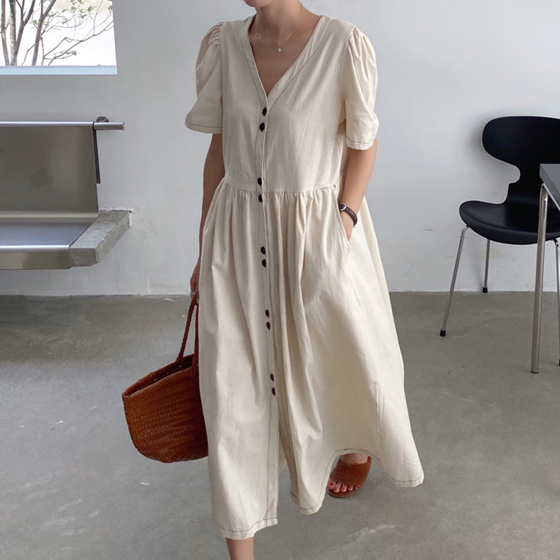 Women's Shirt Dress Simple Style V Neck Short Sleeve Solid Color Midi Dress Daily display picture 1