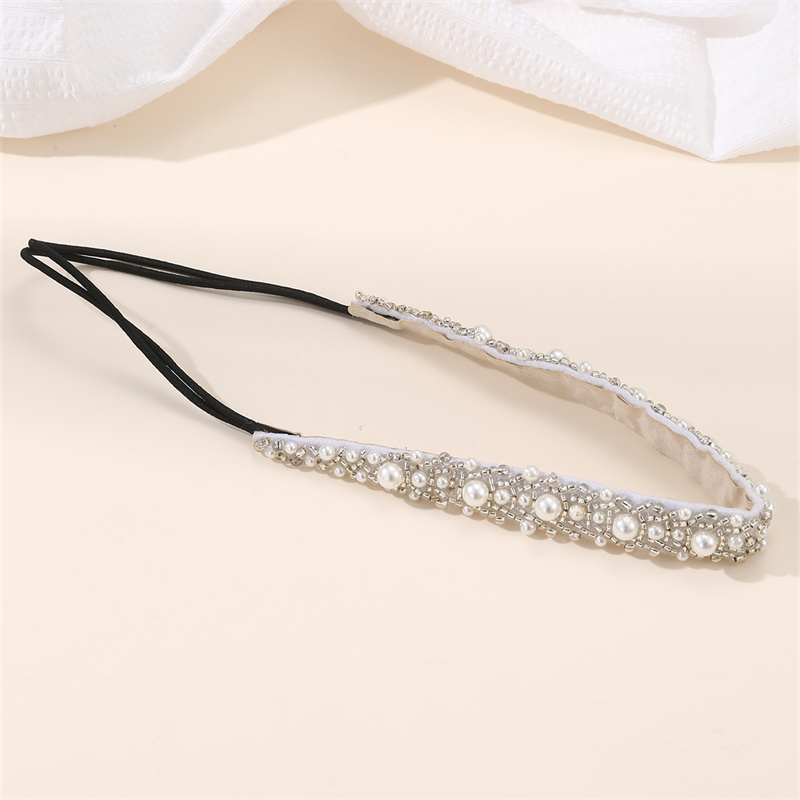 Women's Simple Style Classic Style Solid Color Artificial Pearl Cloth Rhinestone Elastic Band Hair Band display picture 6