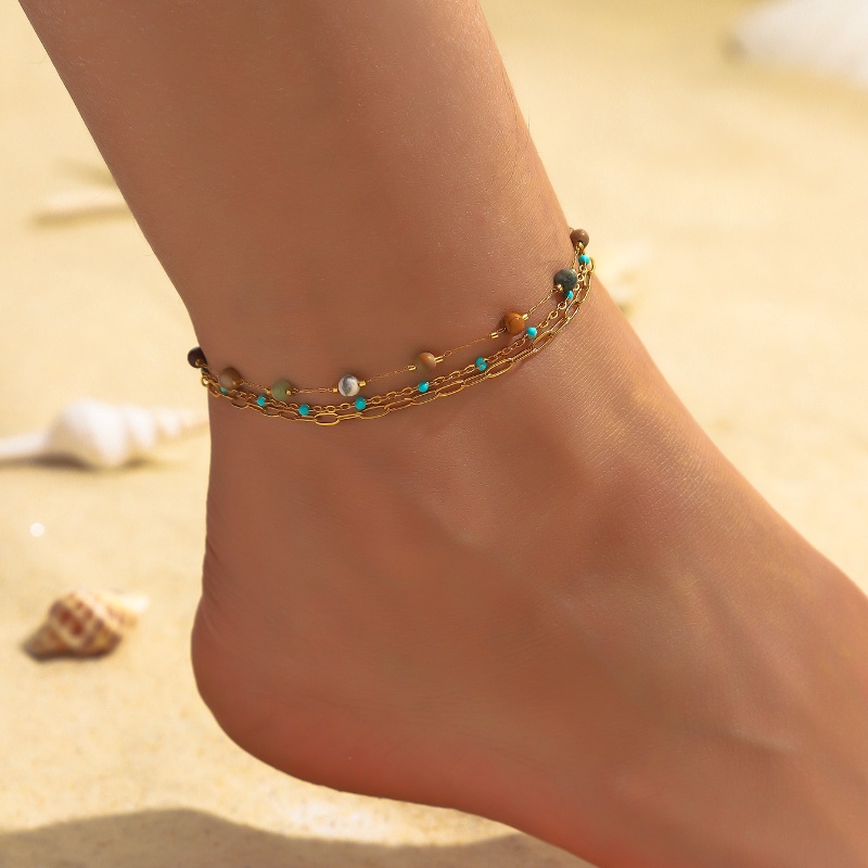 Beach Tropical Cool Style Geometric Colorful Splicing 304 Stainless Steel Inlay Natural Stone 18K Gold Plated Women's Bracelets Anklet display picture 2