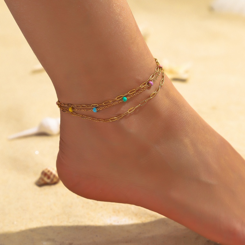 Beach Tropical Cool Style Geometric Colorful Splicing 304 Stainless Steel Inlay Natural Stone 18K Gold Plated Women's Bracelets Anklet display picture 6