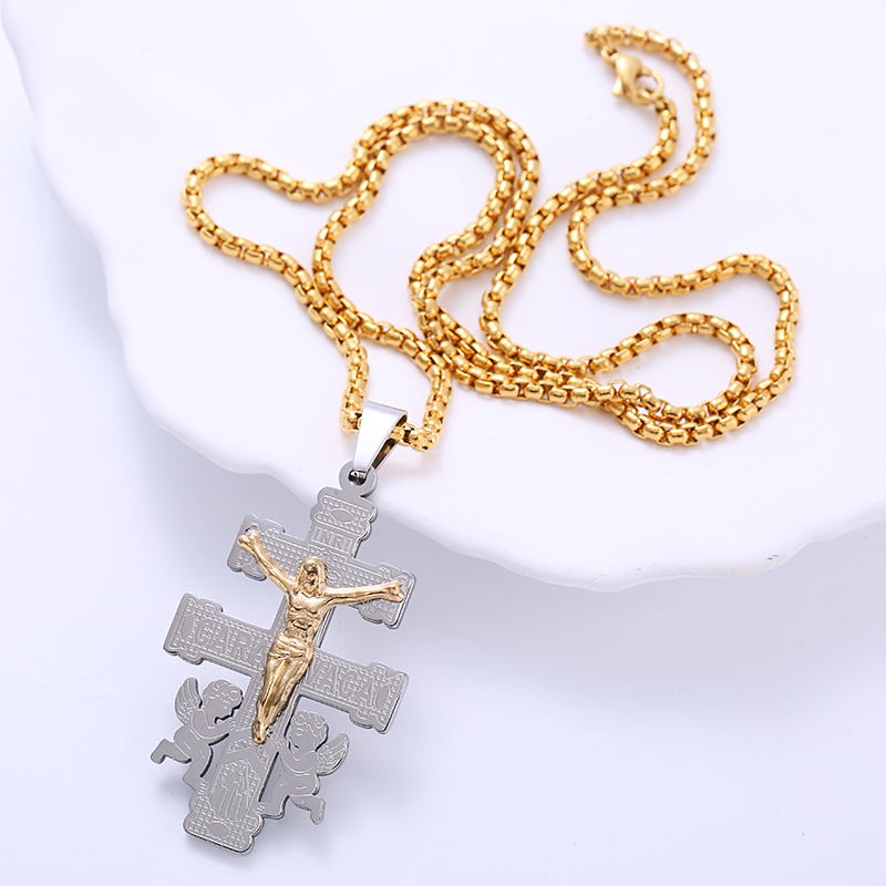 304 Stainless Steel 18K Gold Plated Hip-Hop Punk Cross Angel Angel Wings No Inlaid Pendant Necklace display picture 4