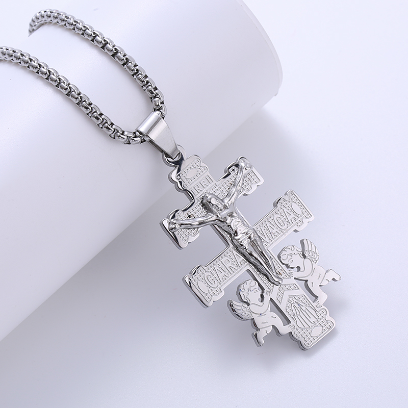 304 Stainless Steel 18K Gold Plated Hip-Hop Punk Cross Angel Angel Wings No Inlaid Pendant Necklace display picture 1