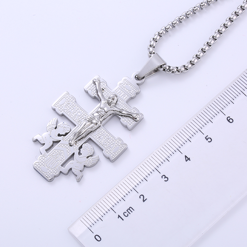 304 Stainless Steel 18K Gold Plated Hip-Hop Punk Cross Angel Angel Wings No Inlaid Pendant Necklace display picture 6