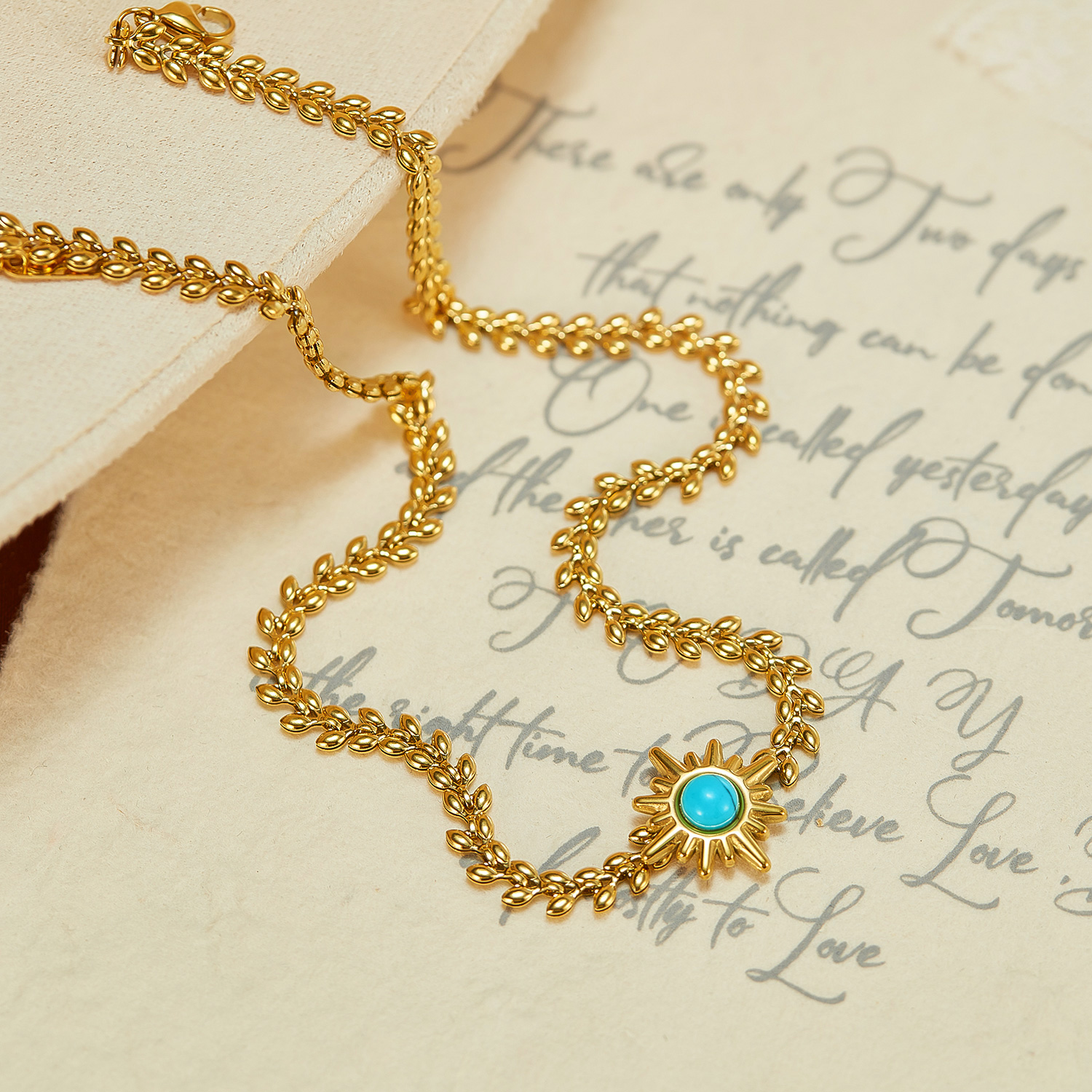 Acier Inoxydable 304 Style Vintage Style Simple Incruster Soleil Turquoise Collier display picture 4