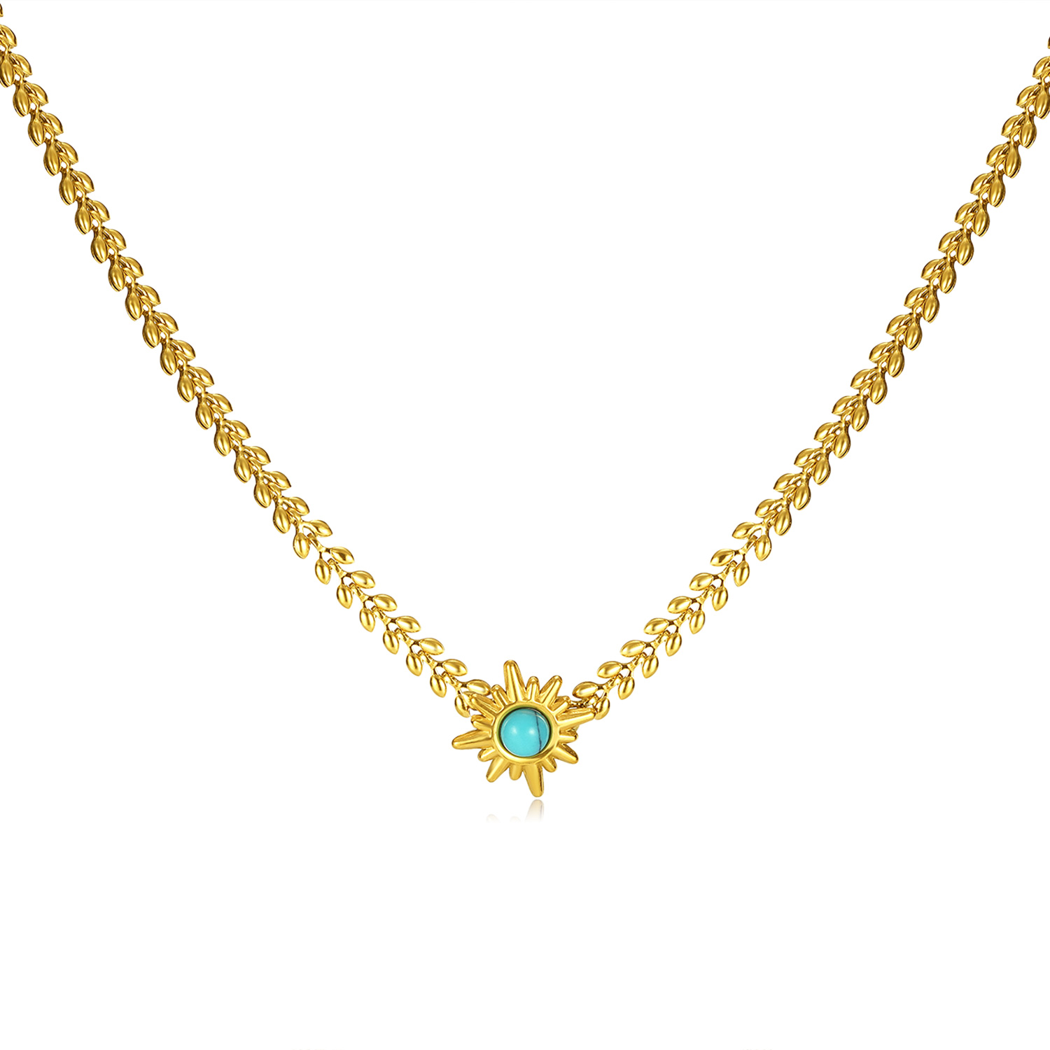 304 Stainless Steel Vintage Style Simple Style Inlay Sun Turquoise Necklace display picture 1