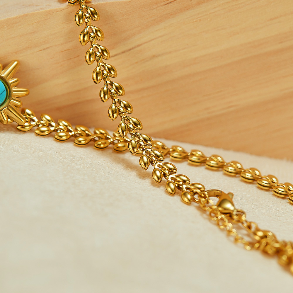 Acier Inoxydable 304 Style Vintage Style Simple Incruster Soleil Turquoise Collier display picture 5