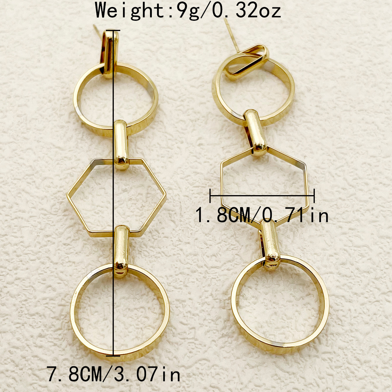 1 Pair Vacation Classic Style Hexagon Quadrilateral Round Plating 304 Stainless Steel 14K Gold Plated Drop Earrings display picture 6