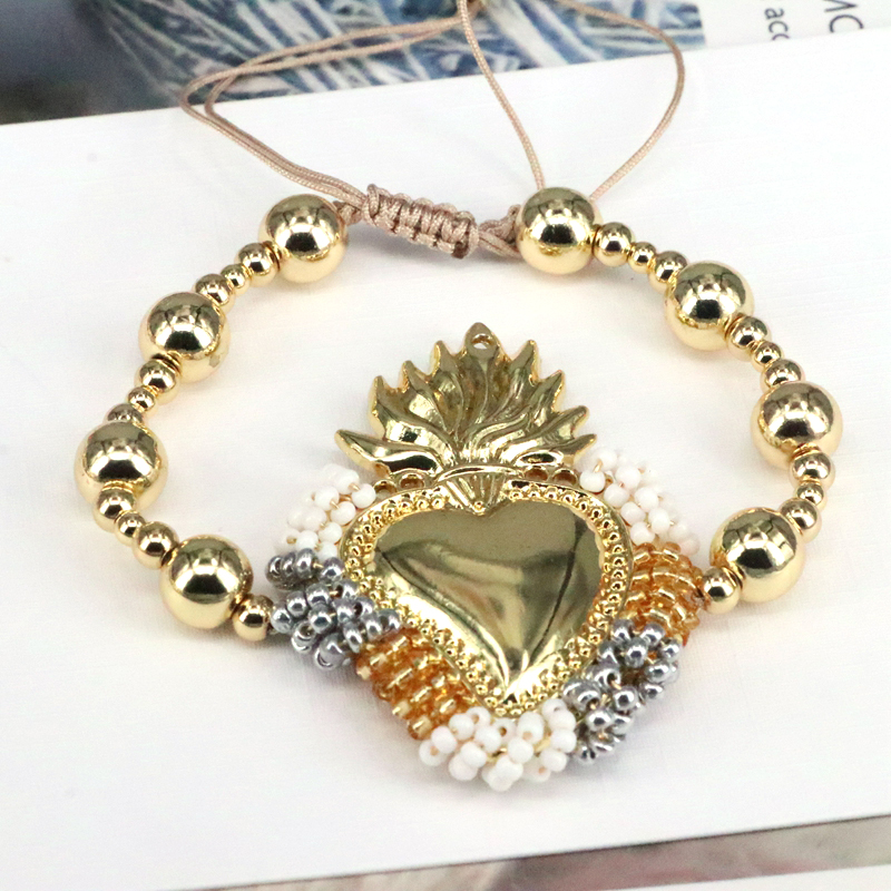 Copper 18K Gold Plated Vintage Style Simple Style Beaded Plating Heart Shape Bracelets display picture 3