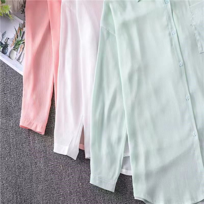 Women's Blouse Long Sleeve Blouses Transparent Simple Style Solid Color display picture 8