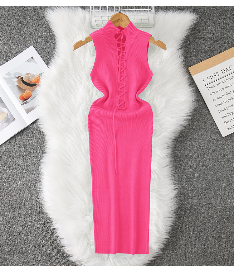 Women's Tank Dress Casual High Neck Hollow Out Sleeveless Solid Color Maxi Long Dress Daily display picture 3