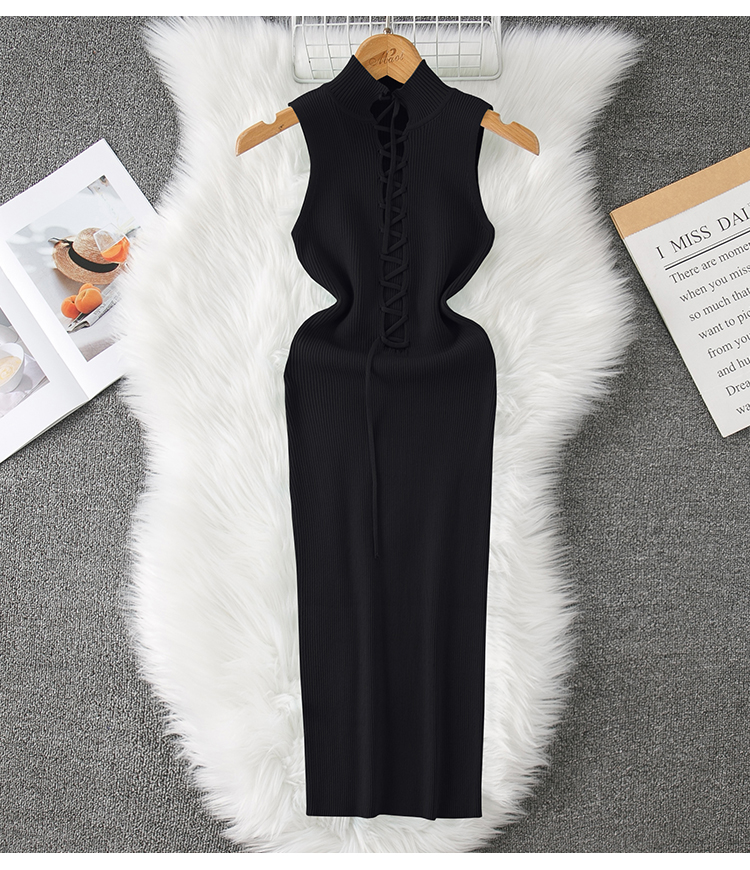 Women's Tank Dress Casual High Neck Hollow Out Sleeveless Solid Color Maxi Long Dress Daily display picture 4