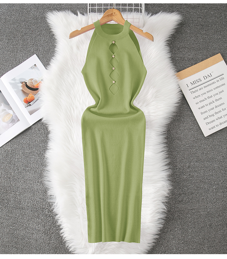 Women's Tank Dress Casual Halter Neck Hollow Out Sleeveless Solid Color Maxi Long Dress Daily display picture 5