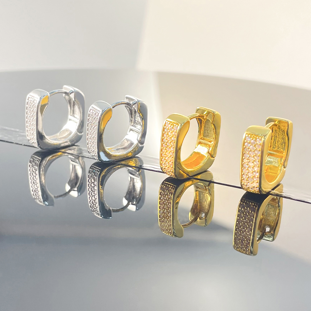 1 Pair Simple Style Classic Style Square Plating Inlay Copper Zircon 18K Gold Plated Hoop Earrings display picture 6
