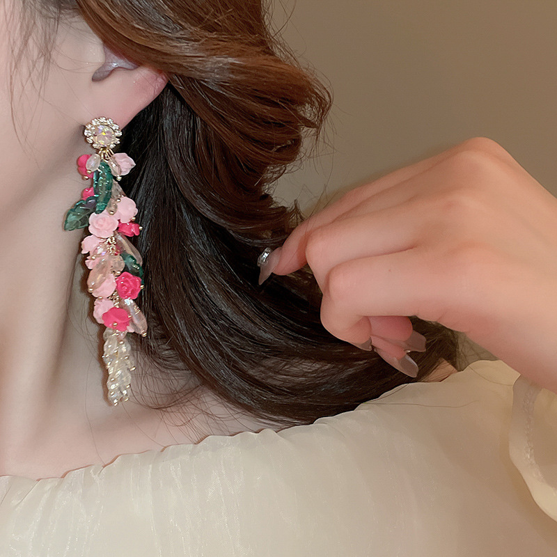 1 Pair Elegant Sweet Flower Patchwork Arylic Drop Earrings display picture 5