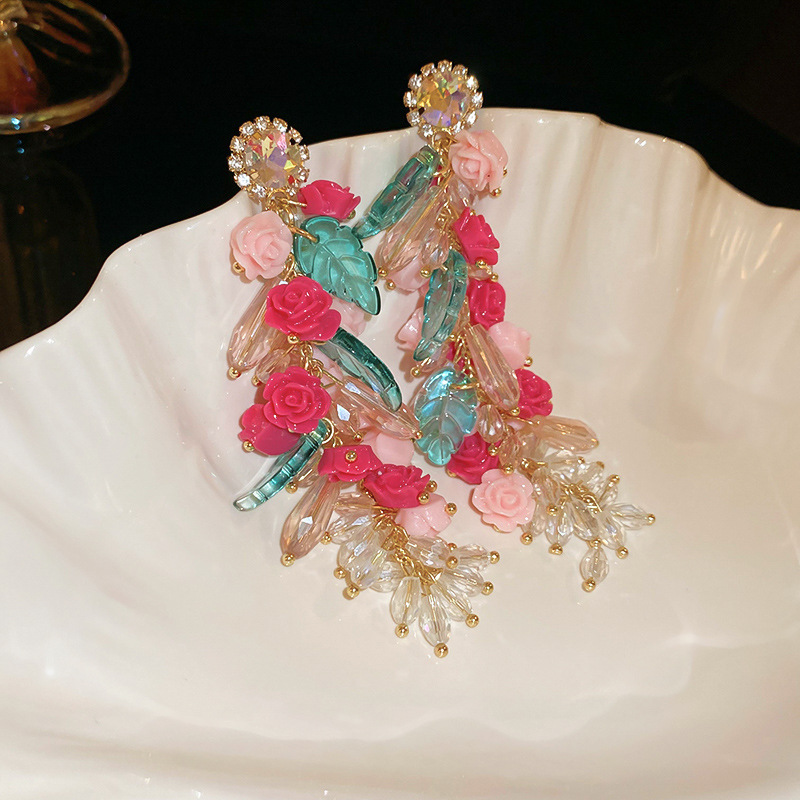 1 Pair Elegant Sweet Flower Patchwork Arylic Drop Earrings display picture 4