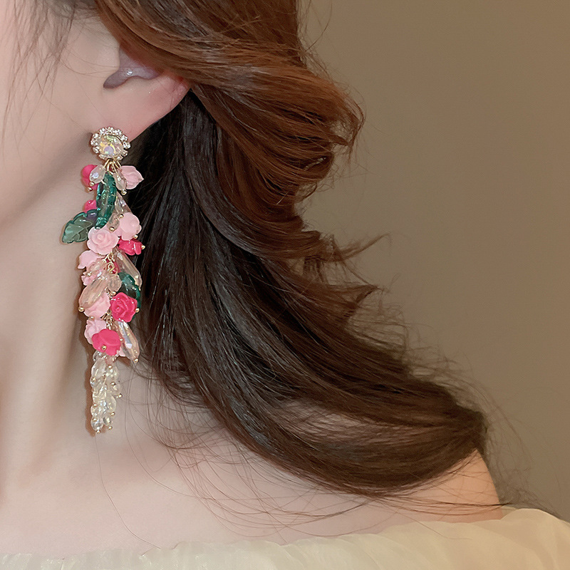 1 Pair Elegant Sweet Flower Patchwork Arylic Drop Earrings display picture 3