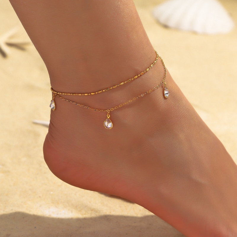 Beach Tropical Geometric 18K Gold Plated Zircon Copper Wholesale Anklet display picture 3