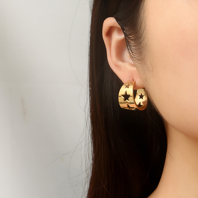 1 Pair Elegant Lady Modern Style C Shape Star Heart Shape Plating Hoop Earrings display picture 3