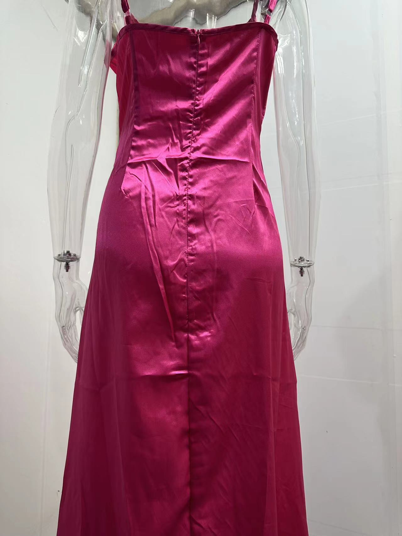 امرأة فستان بحزام جنسي رقبة على شكل V بلا أكمام اللون الصامد فستان طويل ماكسي اليومي تاريخ display picture 7