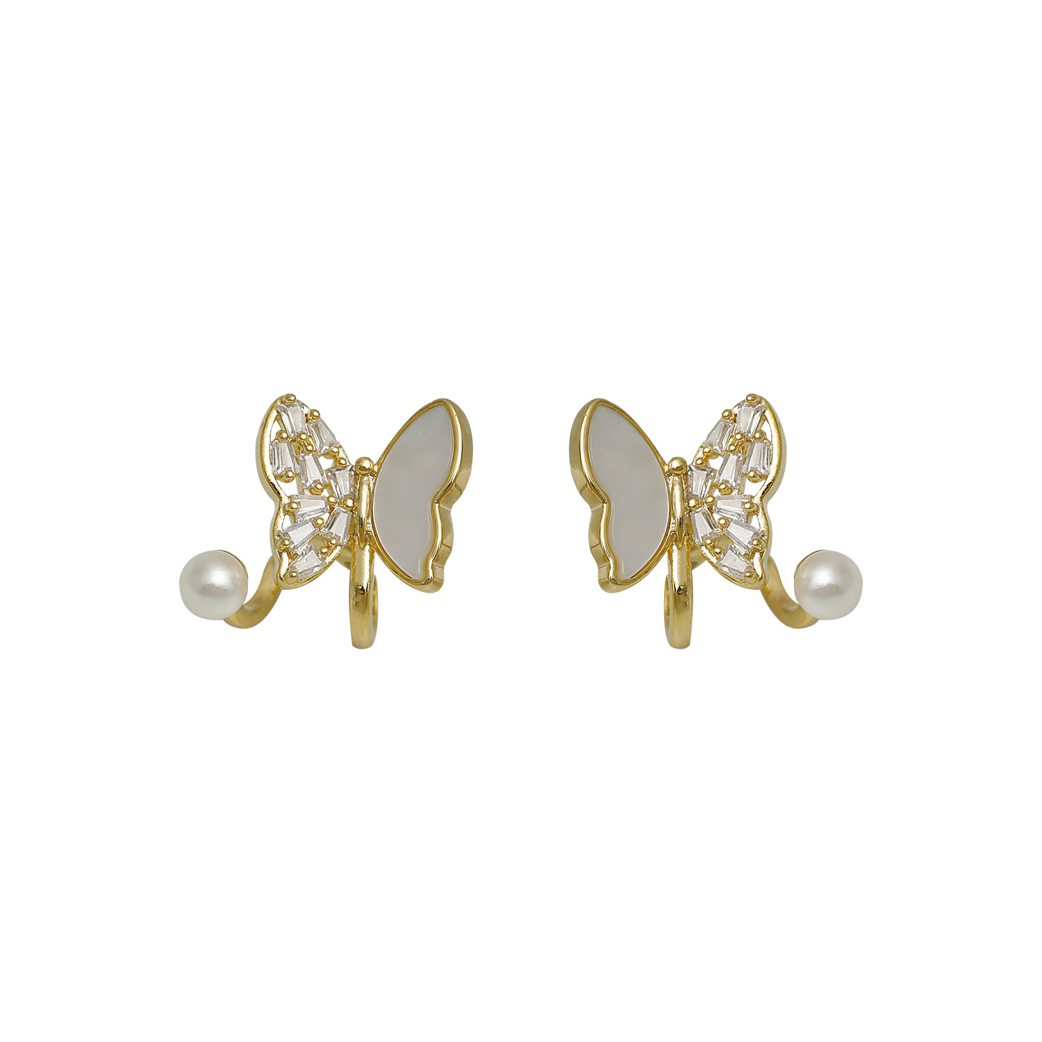 1 Pair Sweet Commute Butterfly Plating Inlay Copper Pearl 18K Gold Plated Ear Studs display picture 1
