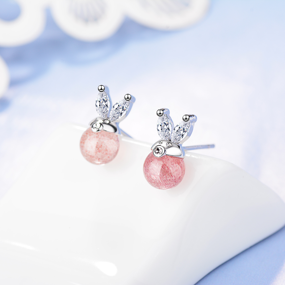 1 Pair Sweet Solid Color Inlay Copper Strawberry Quartz Ear Studs display picture 5