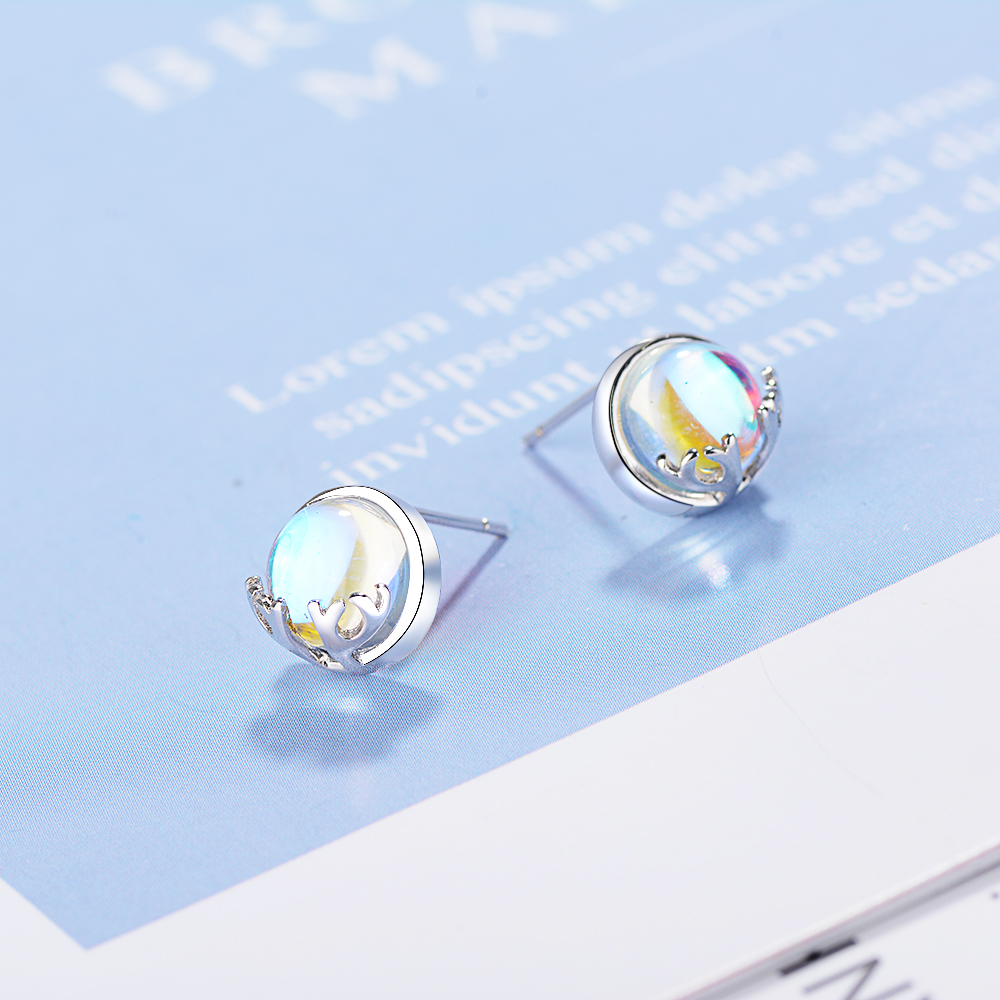1 Pair Simple Style Classic Style Solid Color Inlay Copper Moonstone Ear Studs display picture 6