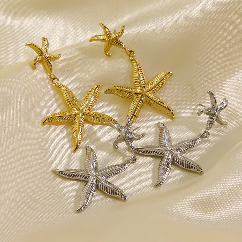 1 Pair Casual Sweet Starfish Inlay 304 Stainless Steel Zircon 18K Gold Plated Drop Earrings Ear Studs display picture 8