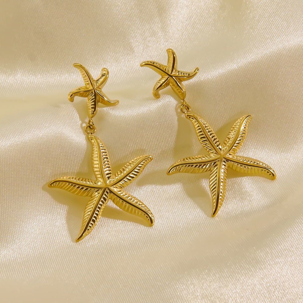 1 Pair Casual Sweet Starfish Inlay 304 Stainless Steel Zircon 18K Gold Plated Drop Earrings Ear Studs display picture 10