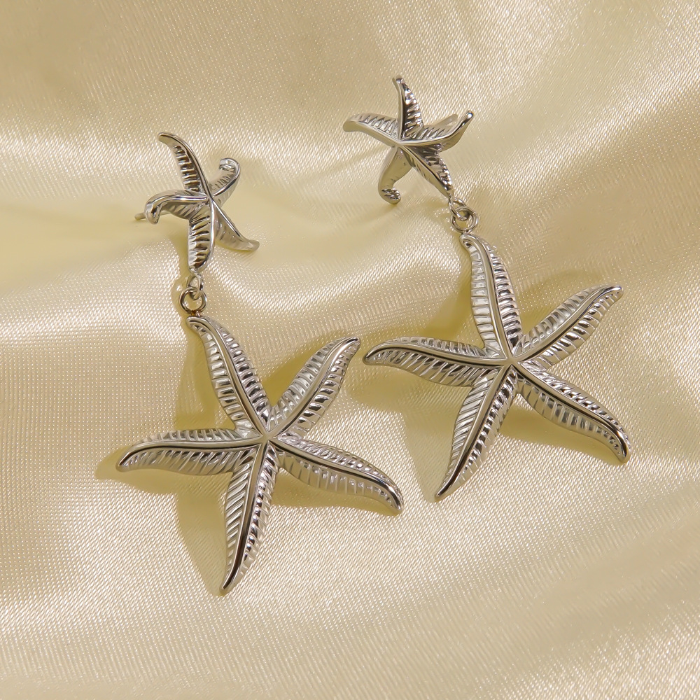 1 Pair Casual Sweet Starfish Inlay 304 Stainless Steel Zircon 18K Gold Plated Drop Earrings Ear Studs display picture 9