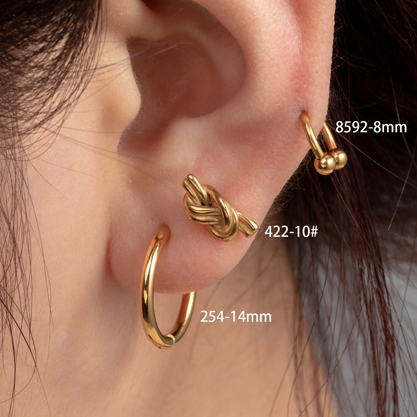 1 Piece Casual French Style Korean Style Solid Color Knot 316 Stainless Steel  Cartilage Earrings display picture 4