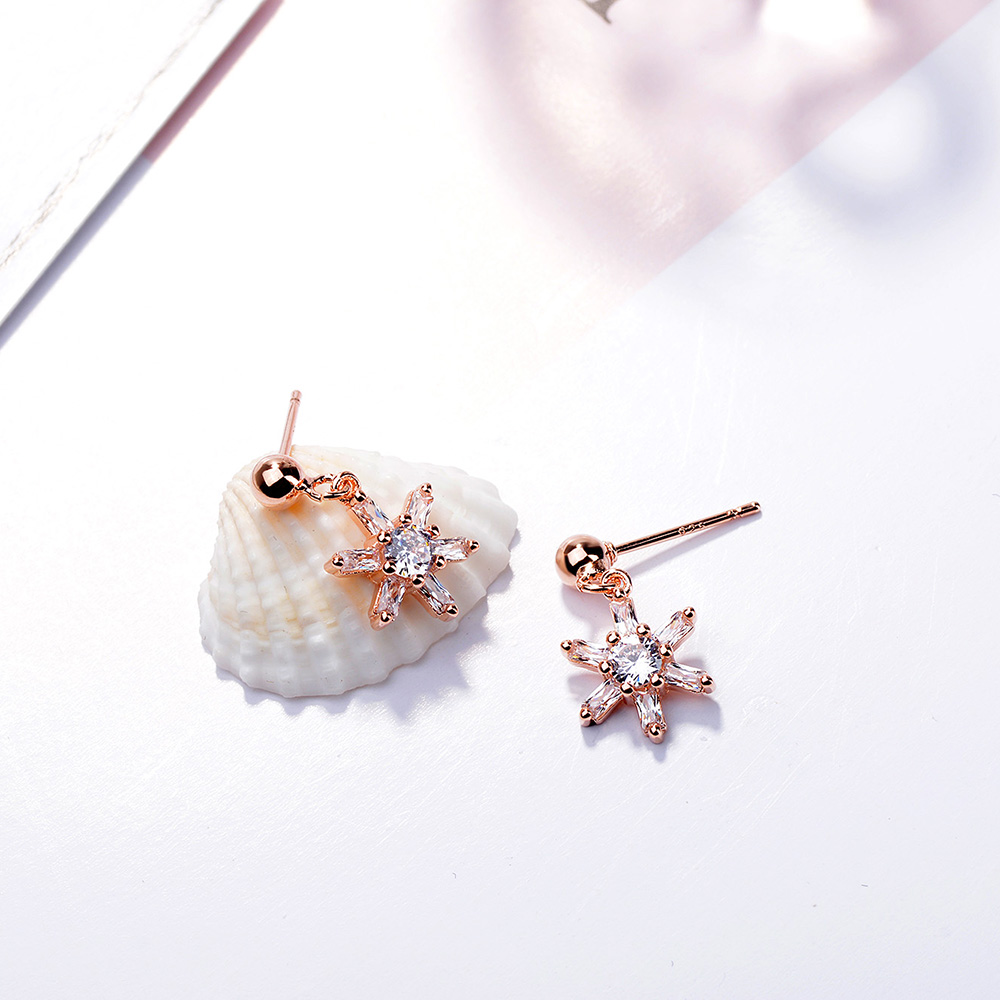 1 Pair Basic Snowflake Inlay Copper Zircon Drop Earrings display picture 2