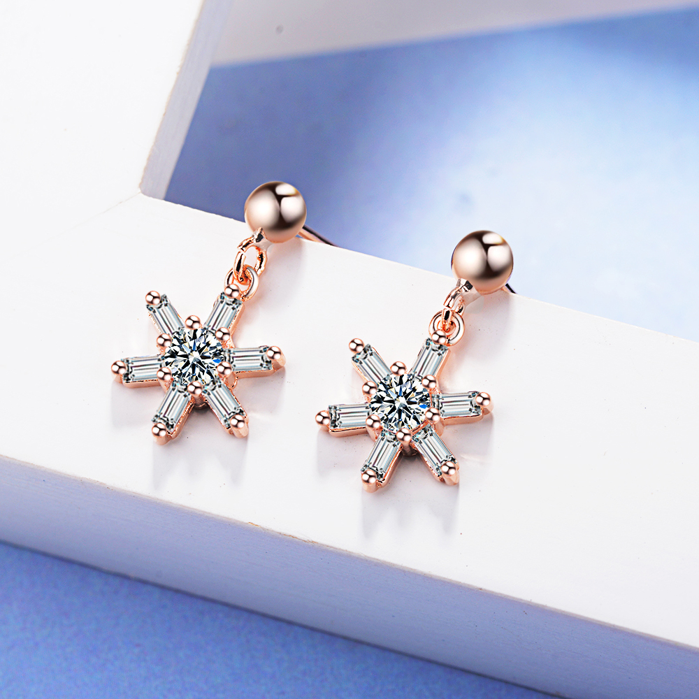 1 Pair Basic Snowflake Inlay Copper Zircon Drop Earrings display picture 7