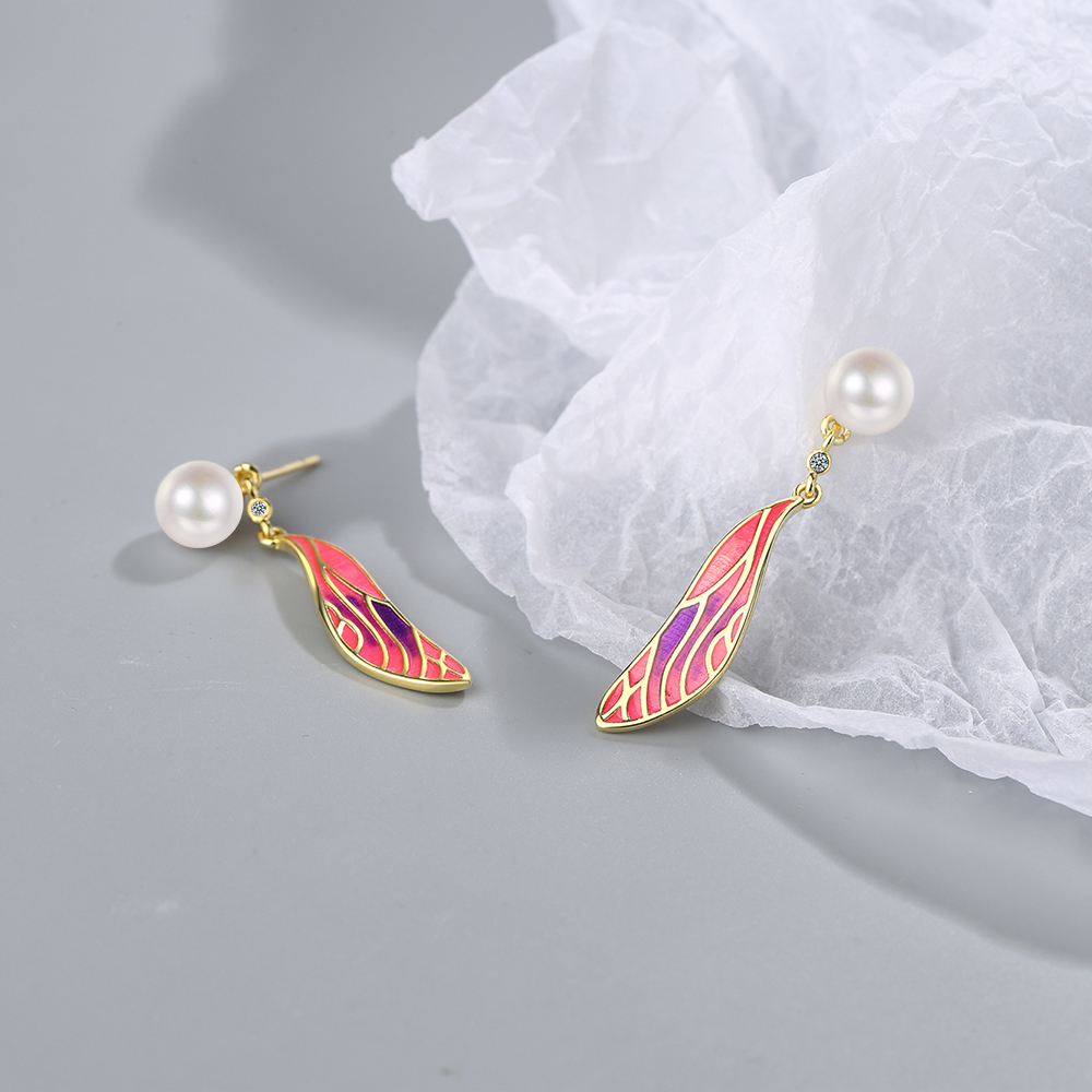 1 Pair Simple Style Classic Style Wings Plating Inlay Copper Rhinestones Pearl Drop Earrings display picture 2
