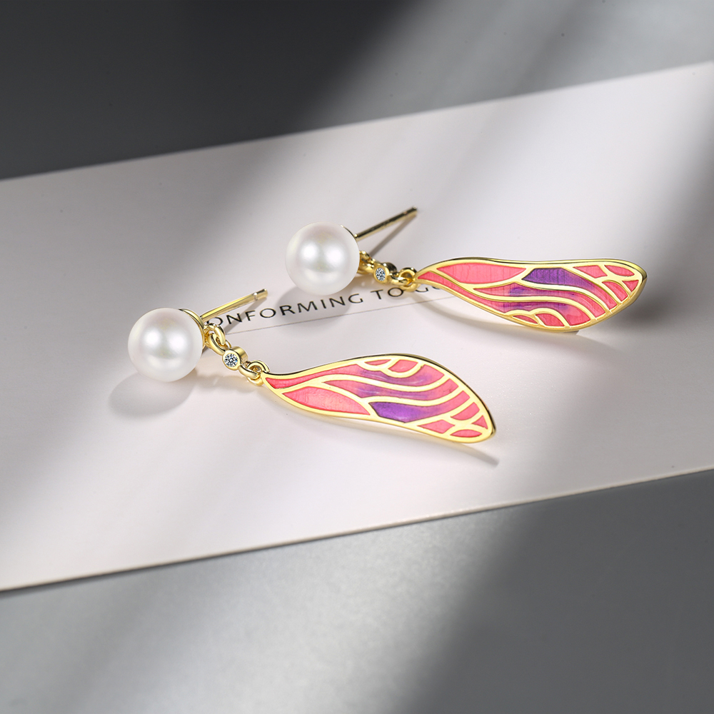 1 Pair Simple Style Classic Style Wings Plating Inlay Copper Rhinestones Pearl Drop Earrings display picture 4