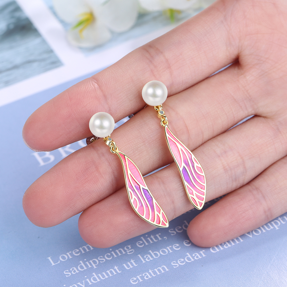 1 Paire Style Simple Style Classique Ailes Placage Incruster Le Cuivre Strass Perle Boucles D'oreilles display picture 9