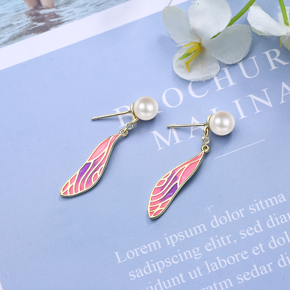 1 Pair Simple Style Classic Style Wings Plating Inlay Copper Rhinestones Pearl Drop Earrings display picture 8