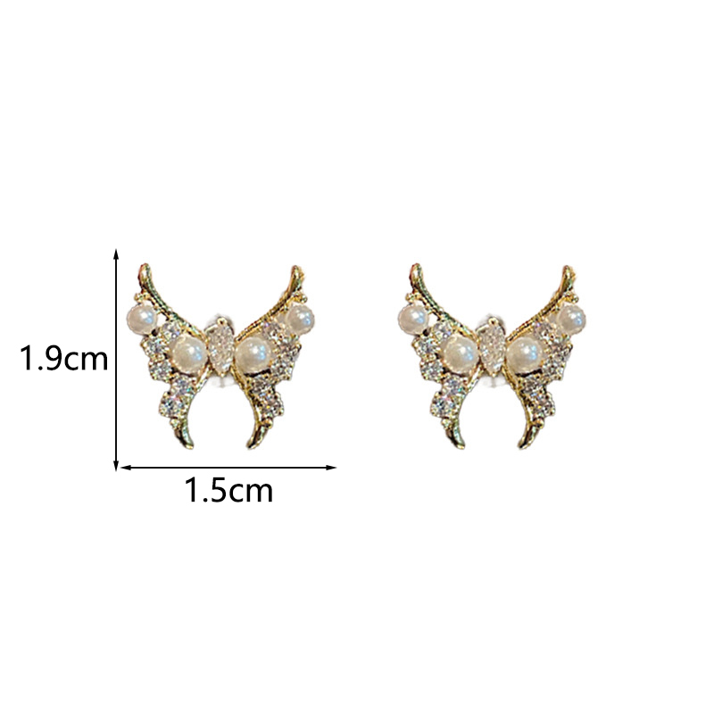 1 Pair Elegant Shiny Butterfly Inlay Copper Artificial Pearls Zircon 14K Gold Plated Ear Studs display picture 7