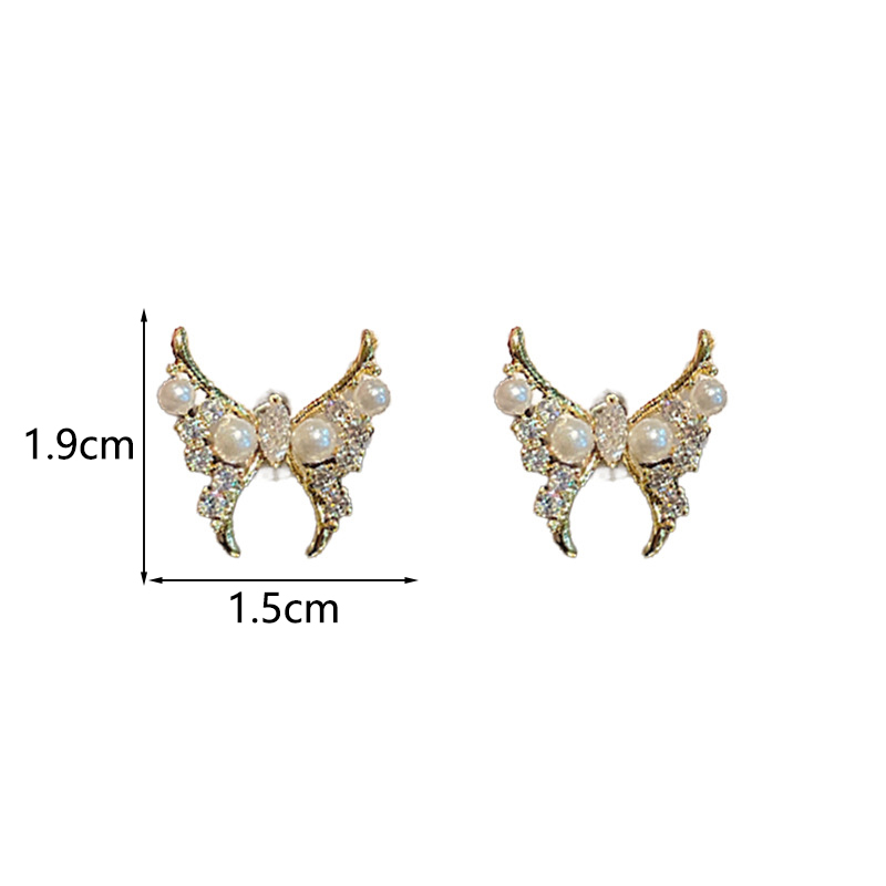 1 Par Elegante Brillante Mariposa Embutido Cobre Perlas Artificiales Circón Chapado En Oro De 14 Quilates. Pendientes display picture 7