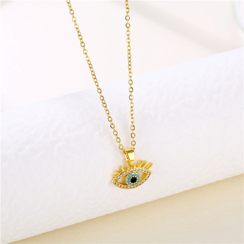 201 Stainless Steel Brass 18K Gold Plated IG Style Basic Classic Style Plating Inlay Devil's Eye Zircon Pendant Necklace display picture 3