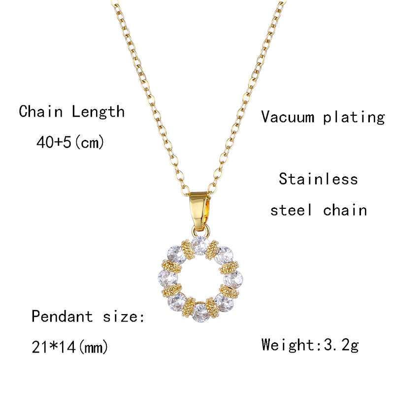 201 Stainless Steel Brass 18K Gold Plated Elegant Lady Korean Style Plating Inlay Circle Rhinestones Zircon Pendant Necklace display picture 1