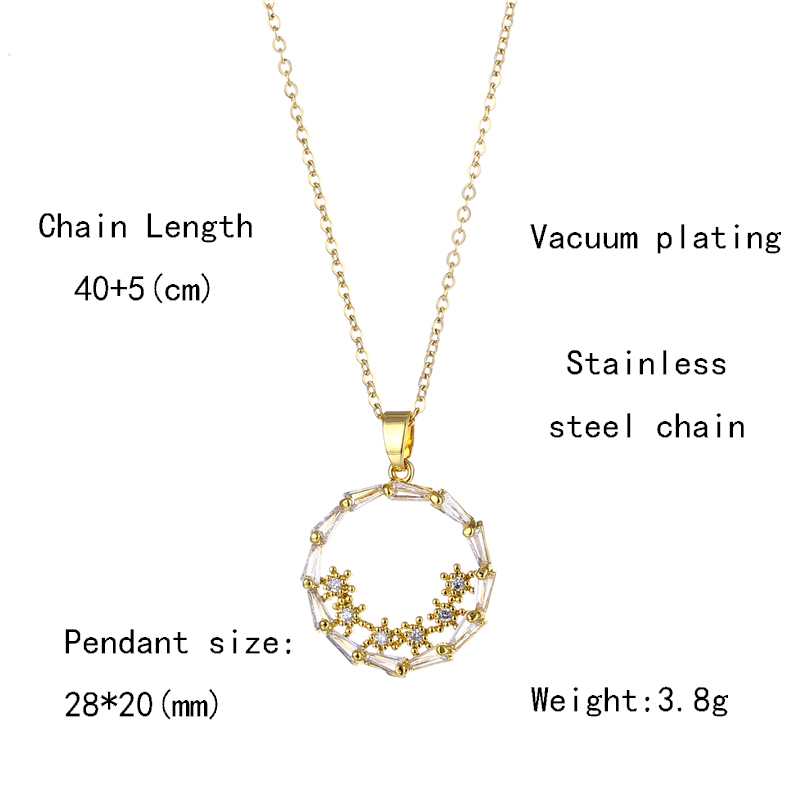 Shiny Circle 201 Stainless Steel Brass Plating Inlay Zircon 18K Gold Plated Women's Pendant Necklace display picture 1
