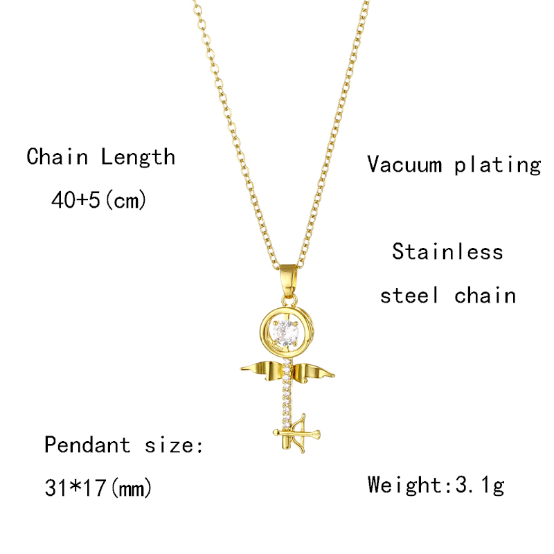 201 Stainless Steel Brass 18K Gold Plated Shiny Plating Inlay Key Zircon Pendant Necklace display picture 1