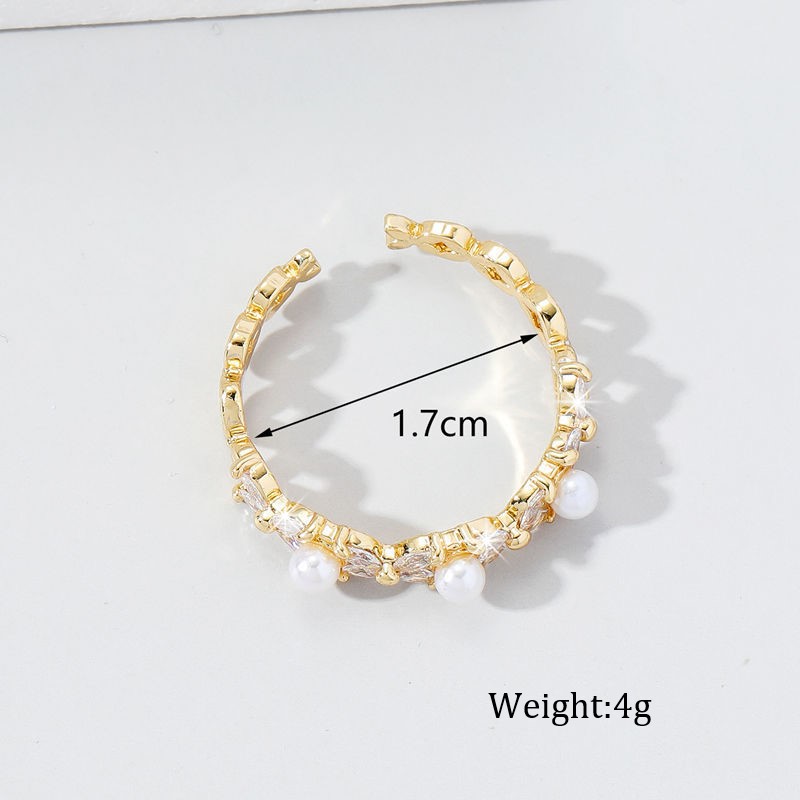 Großhandel IG-Stil Süss Pendeln Geometrisch Kupfer Inlay Künstliche Perlen Diamant Offener Ring display picture 4