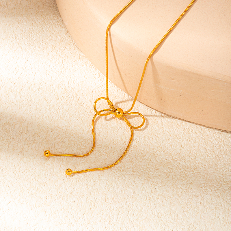 Edelstahl 304 Vergoldet Elegant Einfacher Stil Überzug Bogenknoten Halskette Mit Anhänger display picture 3