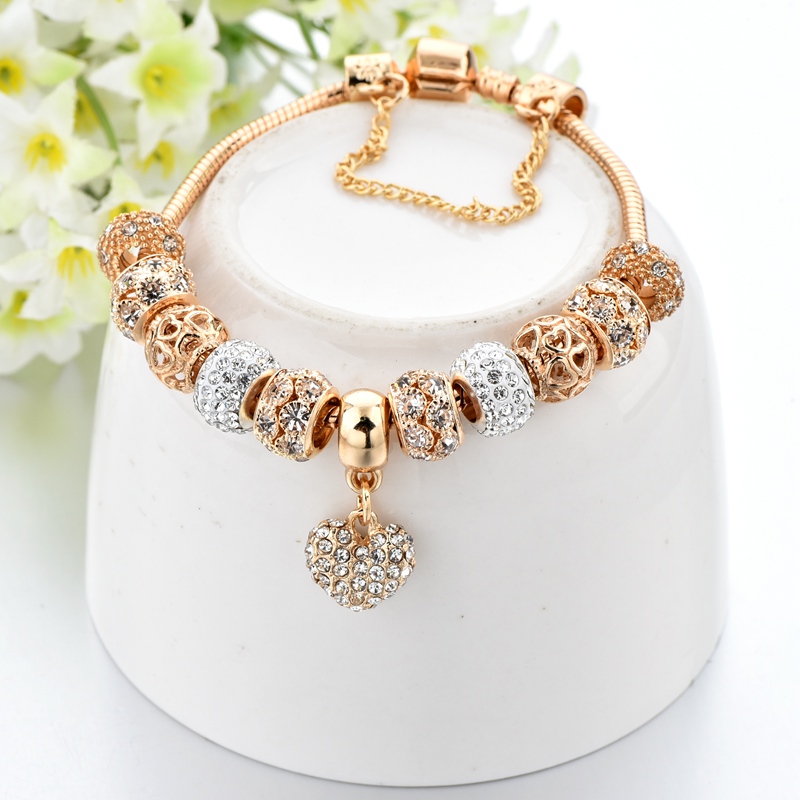 Classic Style Heart Shape Gold Plated Zircon Alloy Wholesale Bangle display picture 4