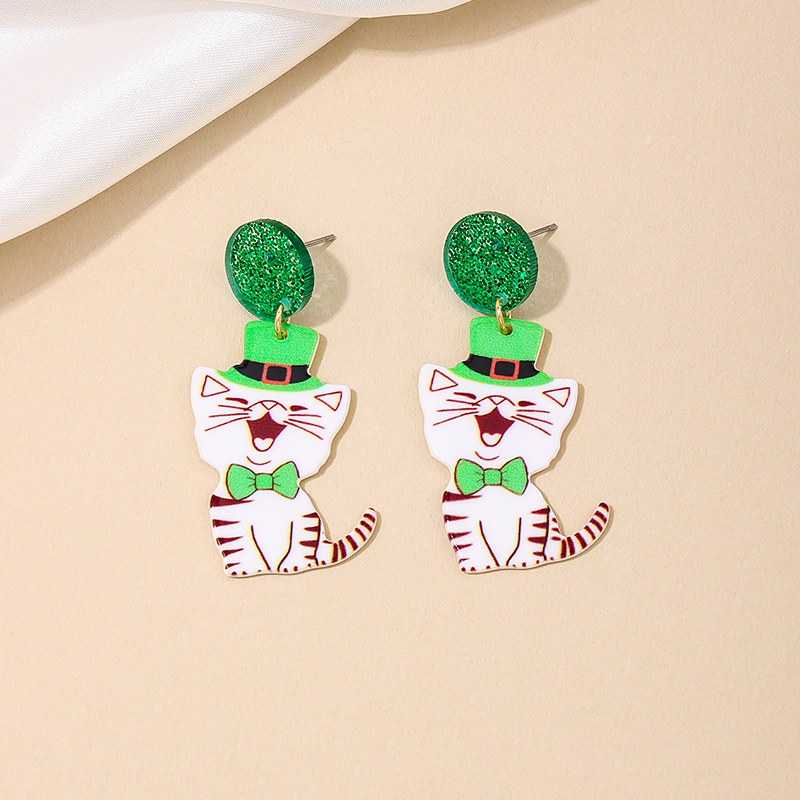 1 Piece Simple Style Classic Style Animal Cat Printing Arylic Drop Earrings display picture 4